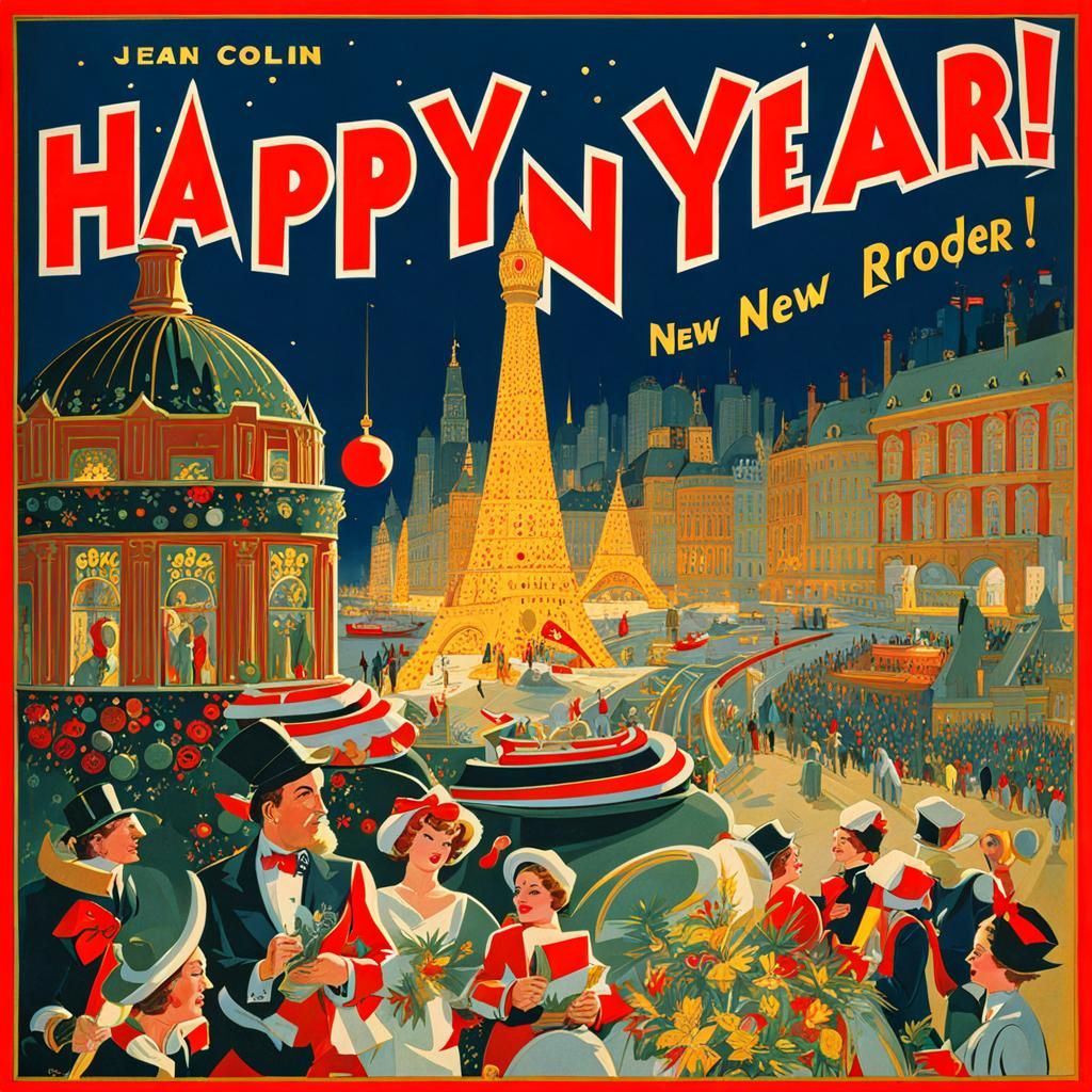 Happy New Year in Vintage Poster Style