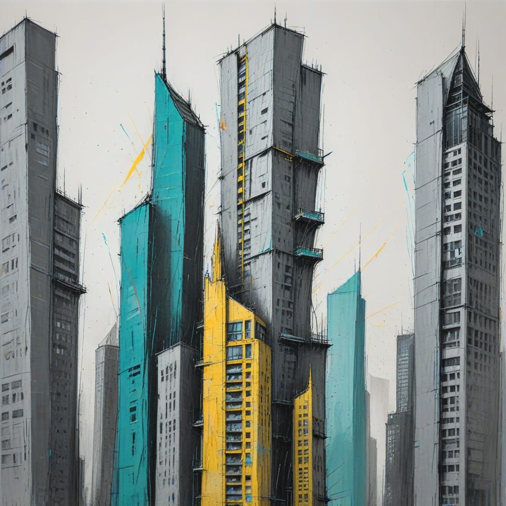 Vibrant Cityscape in Primitivist Crayon Style