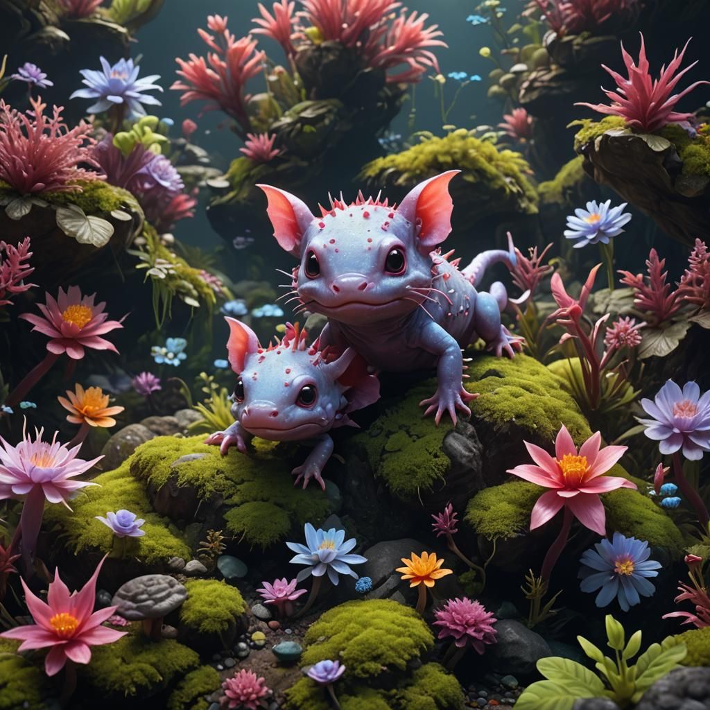 Cute Baby Axolotl in Detailed Matte Painting