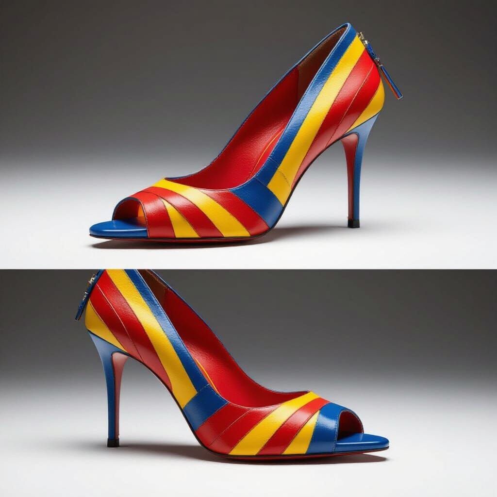 Luxury Open-Toe Shoe with Red, Yellow, Blue Stripes