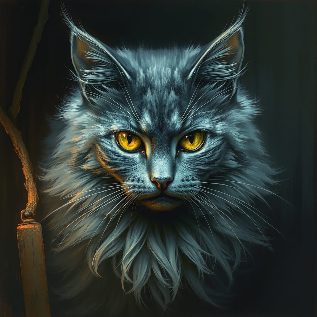 Gothic Horror Russian Blue Cat Portrait