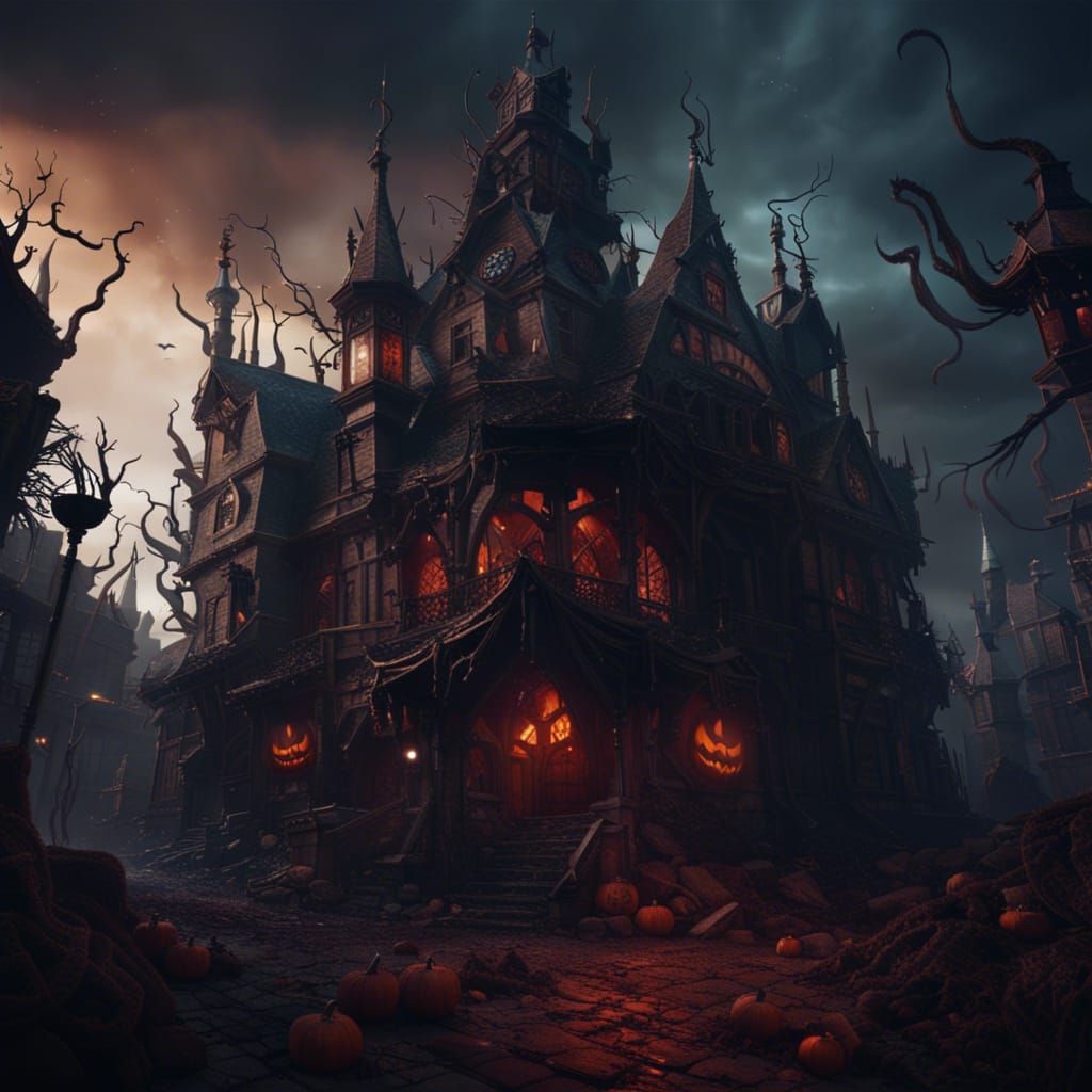 Demonic Halloween City: Detailed Matte Painting