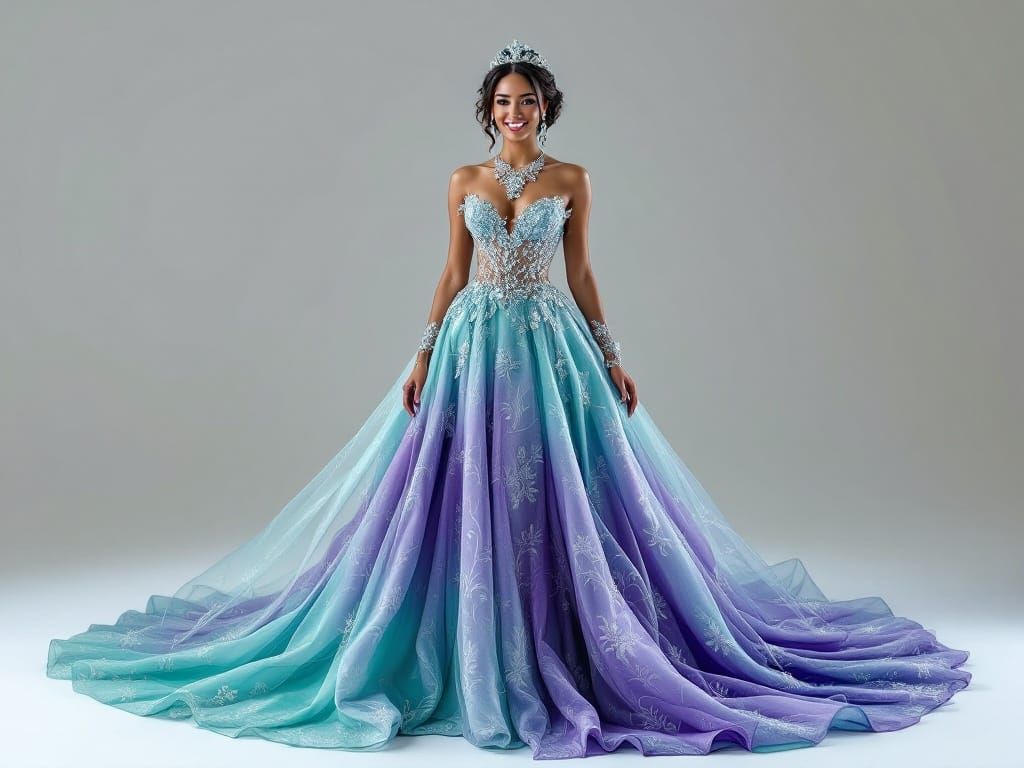 Regal Turquoise Wedding Gown with Majestic Train and Ornate ...