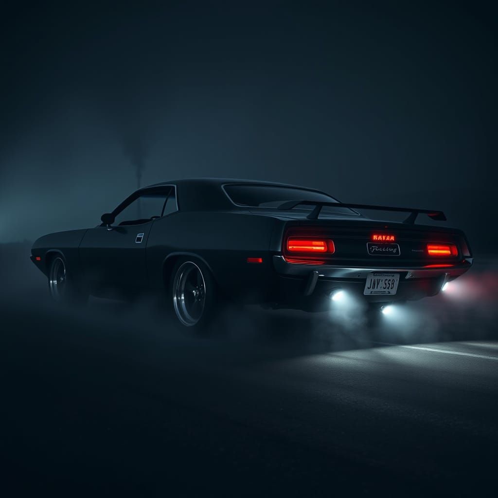 Dark Muscle Car Dominates Futuristic Landscape