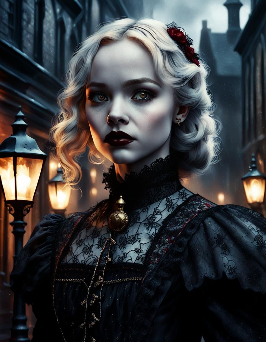 Gothic Adventuress in Victorian Street: Digital Painting