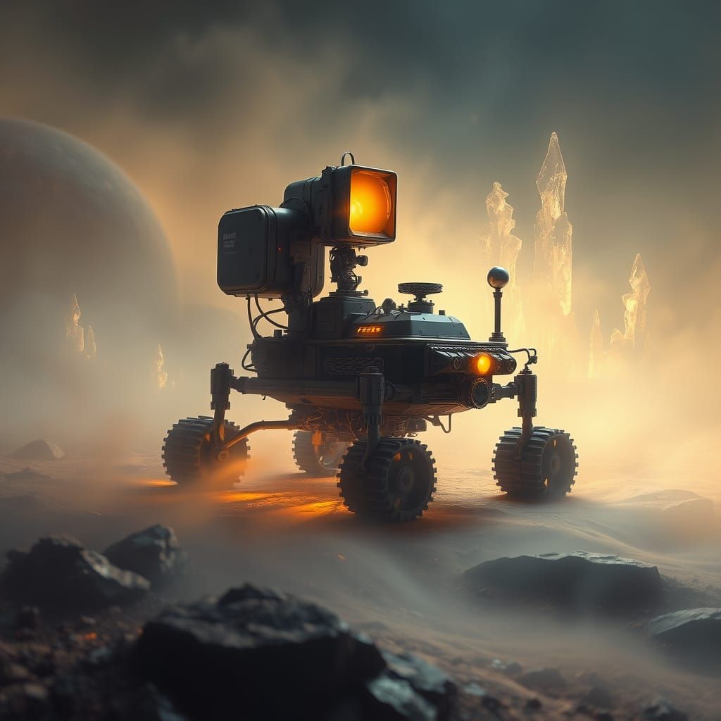 Lunar Rover in an Ethereal Venusian Landscape