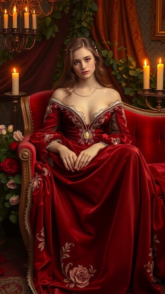 Medieval Woman in Velvet Gown