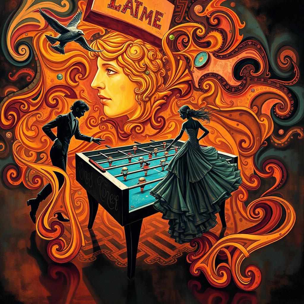 Abstract Foosball Game in Cubist Style