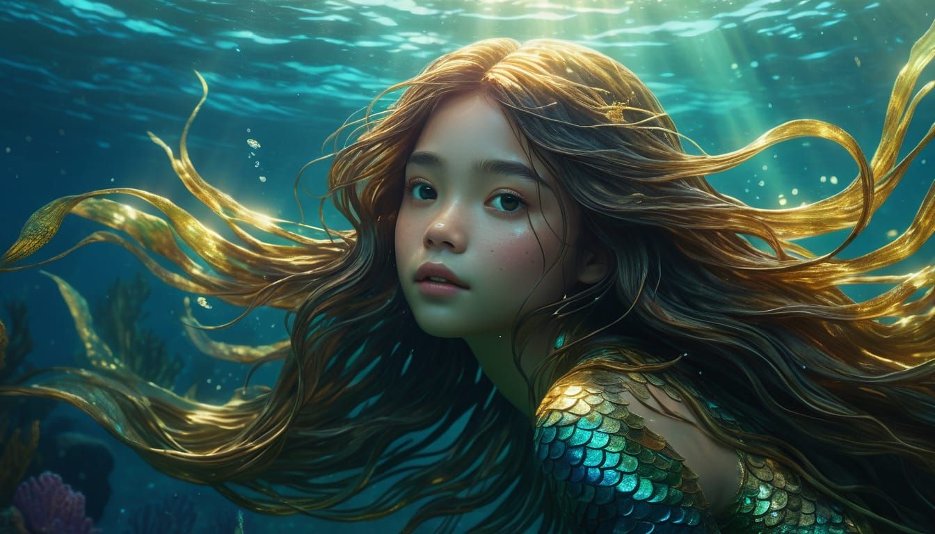 Dreamy Mermaid in Miyazaki-Inspired Digital Art