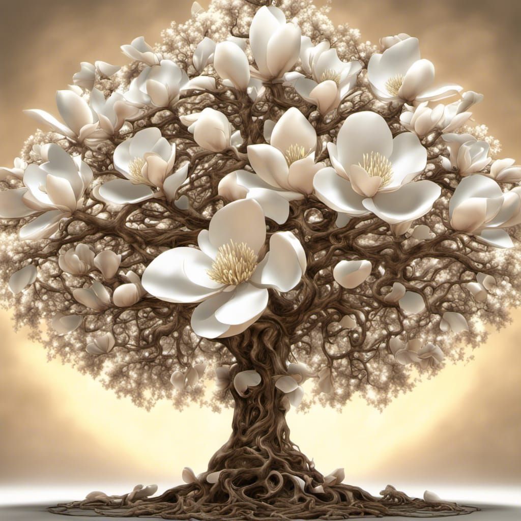 Surreal Fractal Magnolia Tree with Opalescent Details