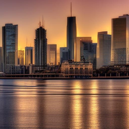 Hyperrealistic City Skyline at Twilight