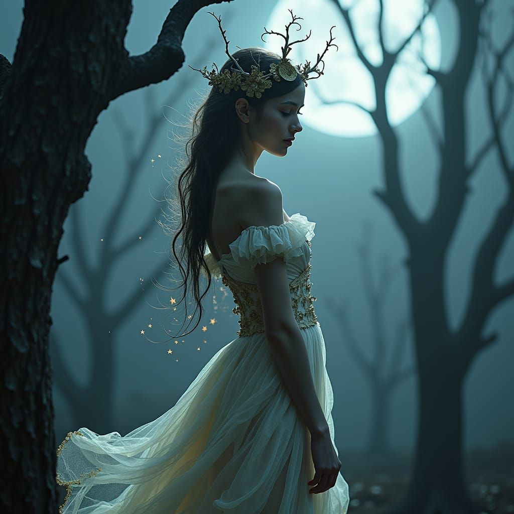 Luna moon fairy. Gothic art.