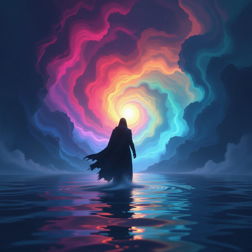 Figure Dissolving Into Swirling Abyss