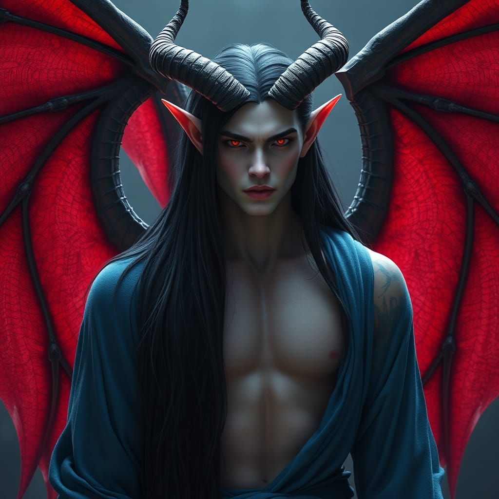Demonic Elf Man with Red Wings as Digital Art