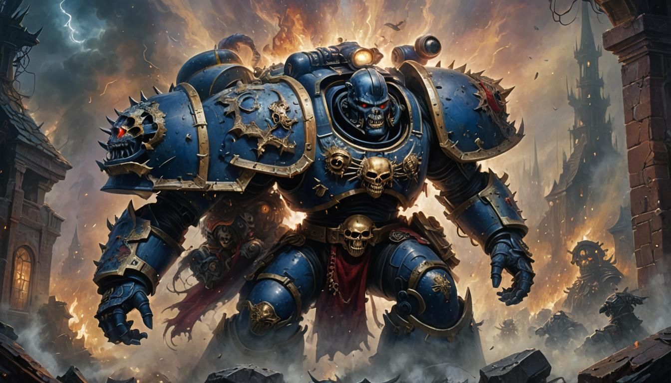 Menacing Chaos Space Marine Portrait in Ethereal Style