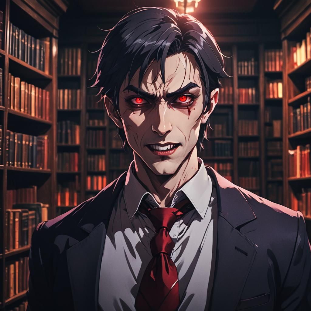 Vampire Tutor Portrait in Cinematic Anime Style