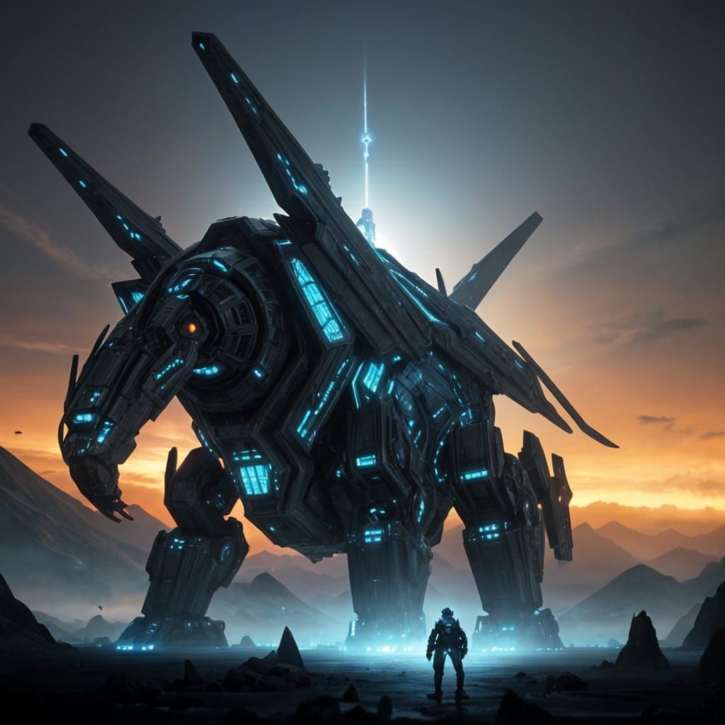 Epic Cyberpunk Leviathan Zoid in Futuristic Landscape