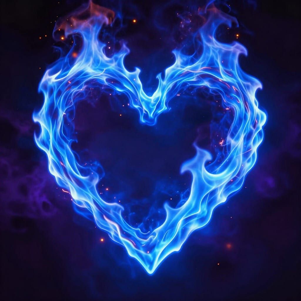 Vibrant Blue Flame Heart in Epic Fantasy Art Style