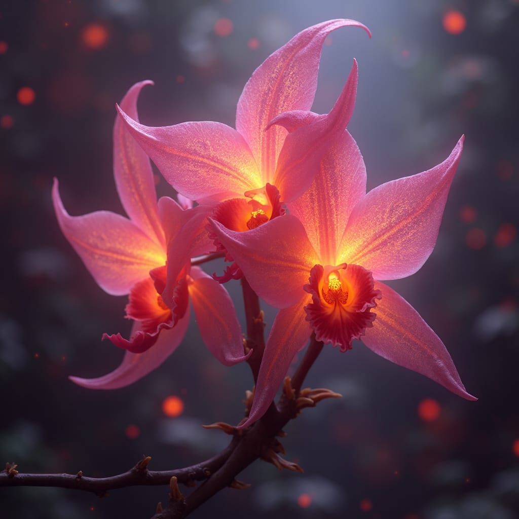 Radiant Flamewisp Orchids: Dark Fantasy Concept Art