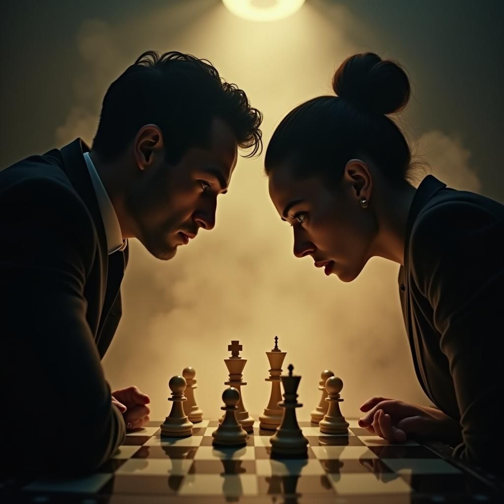 Intense Chess Match in Film Noir Style
