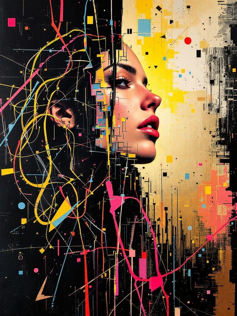 Emotional Chaos in Vibrant Digital Oil Portrait