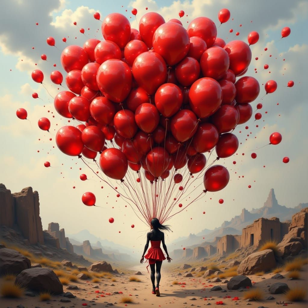 One Thousand Red Balloons in Watercolor Style