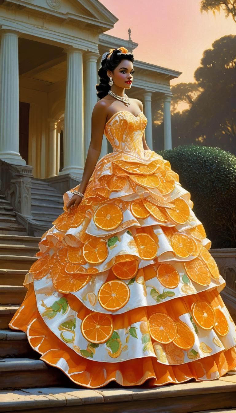 Rhinoceros Debutante in Orange Slice Gown