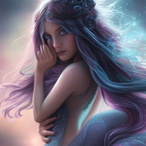 Beautiful Girl with Magic, Fantasy Concept Art