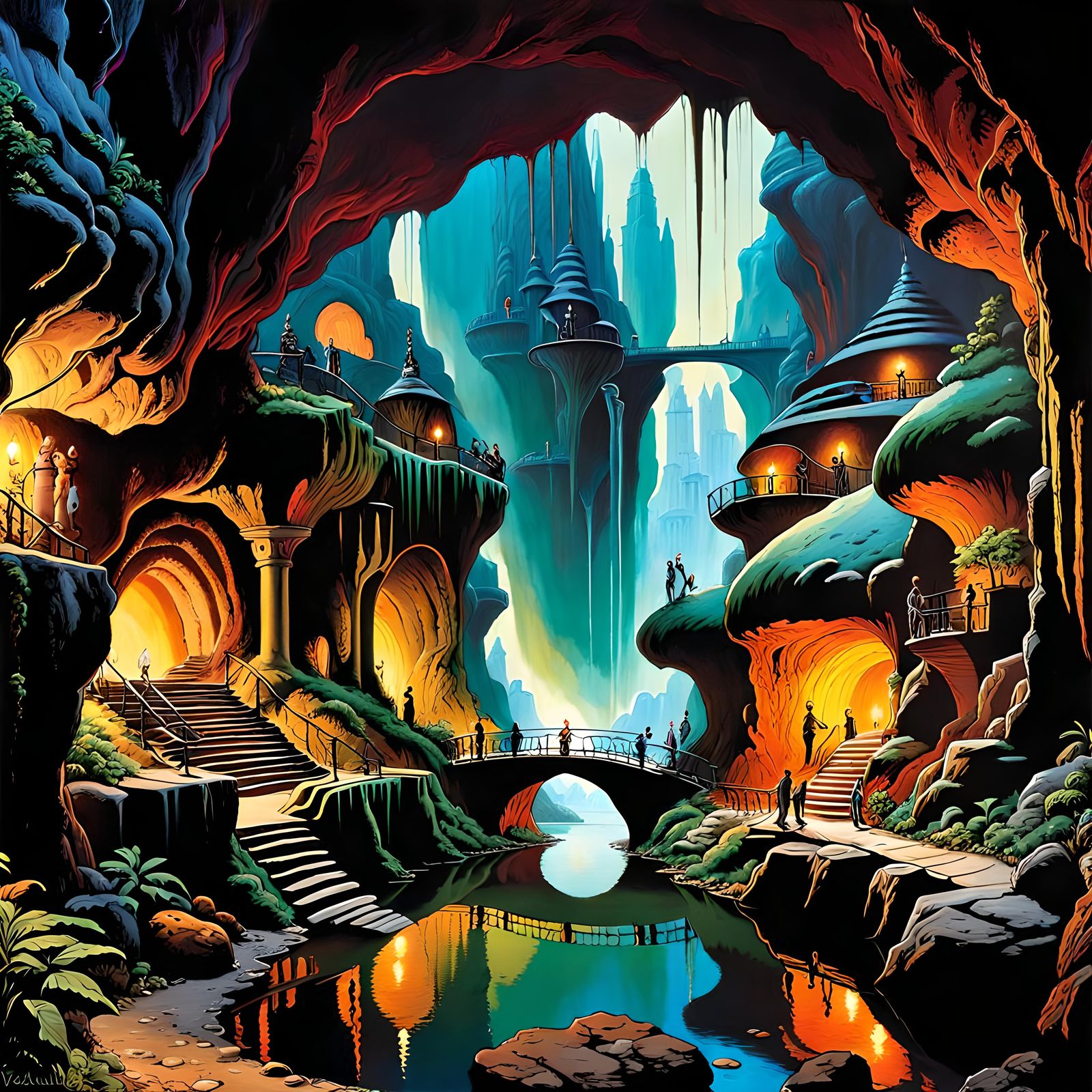 Epic Underground City in Dark Fantasy Style