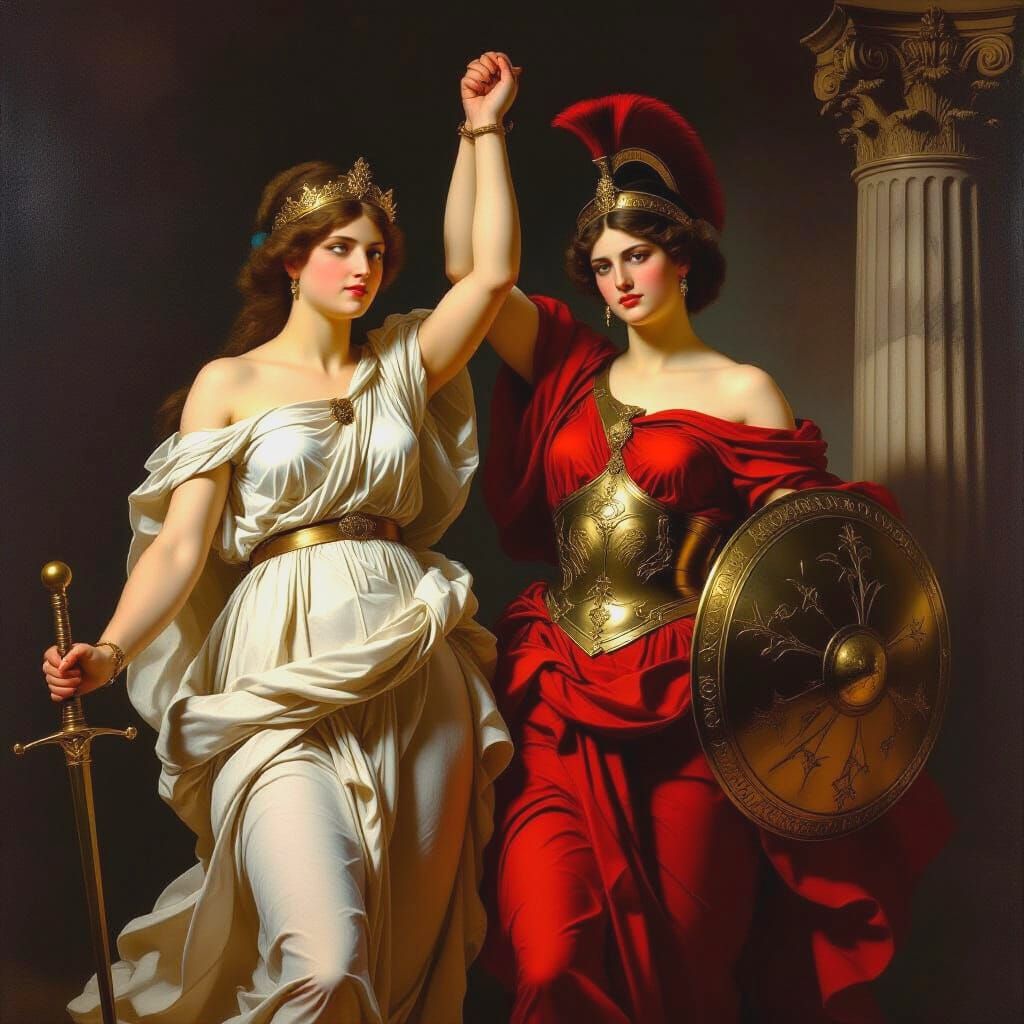 Goddesses of Victory and War in Neoclassical Oil Painting St...