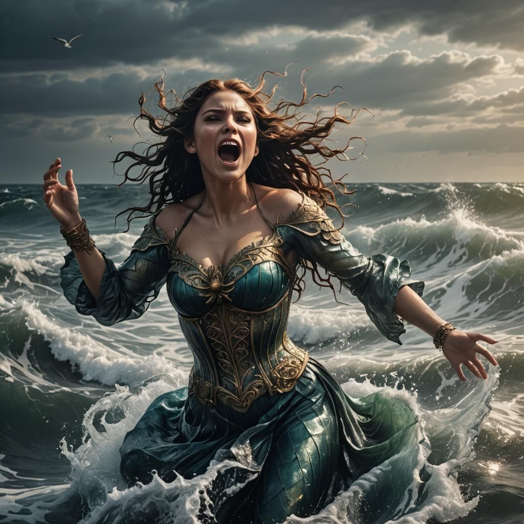 Hyperrealistic Siren Singing in the Ocean