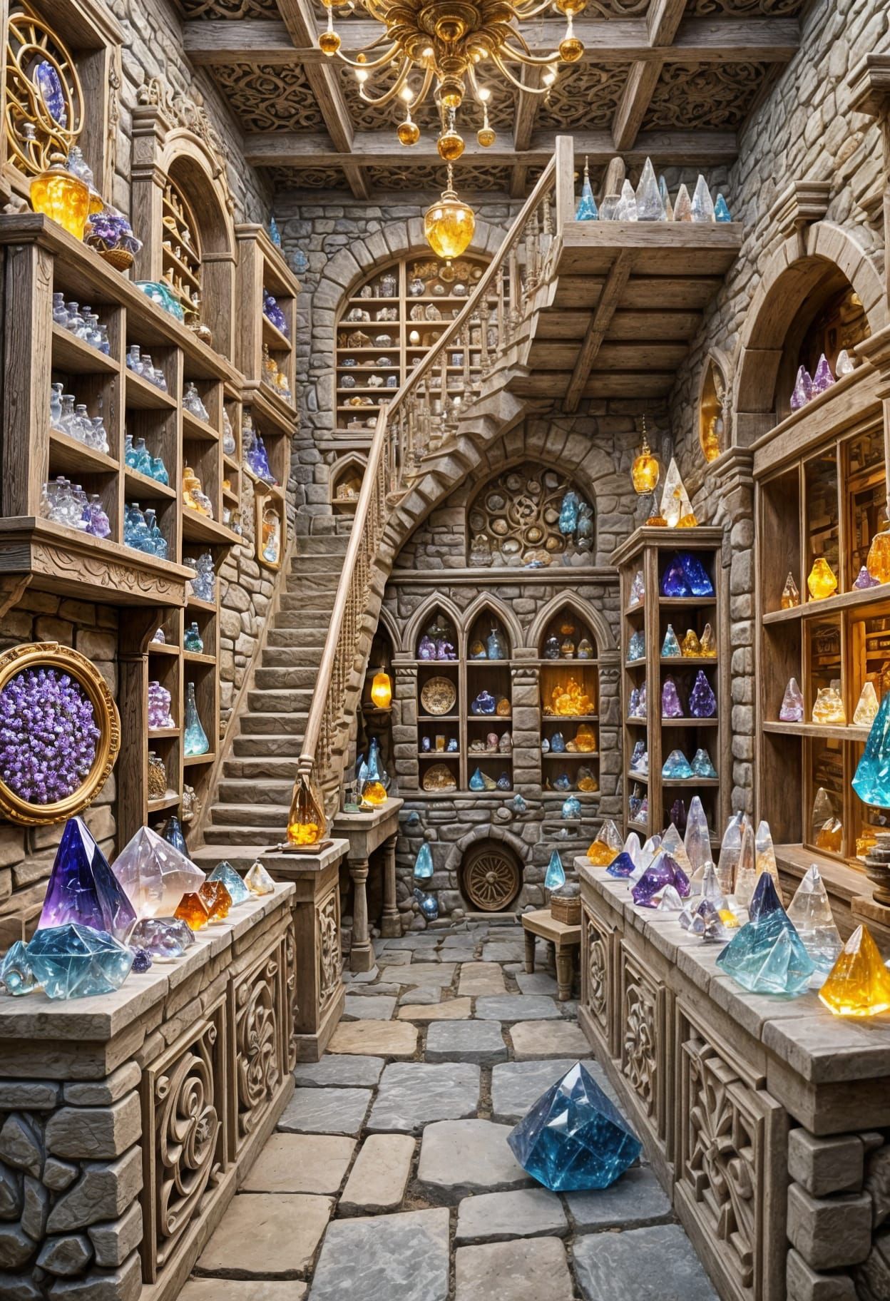 Sandstone Maze with Gemstones in 3D