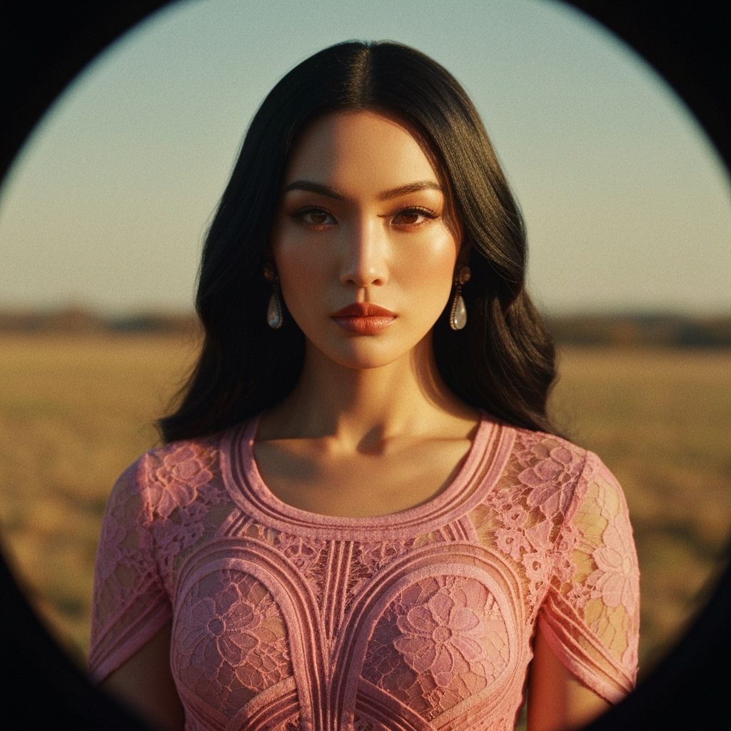 Elegant Woman in Pink Art Deco Dress, Cinematic Retro Style