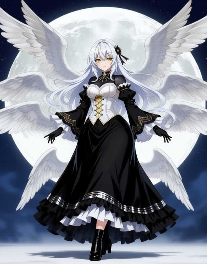 Elegant Angel Gabriel with Moonlit Glow and Gothic Dress