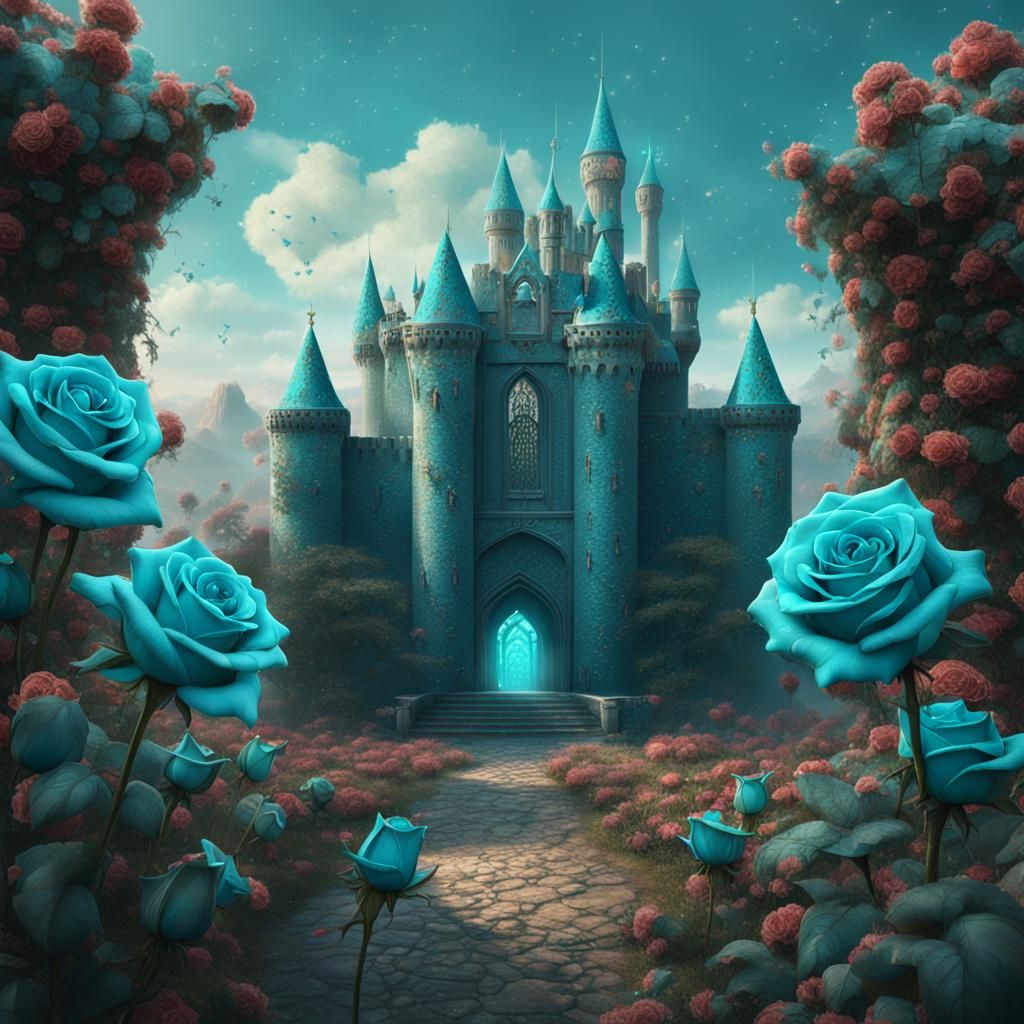 Stardust Castle with Turquoise Roses: Fantasy Concept Art