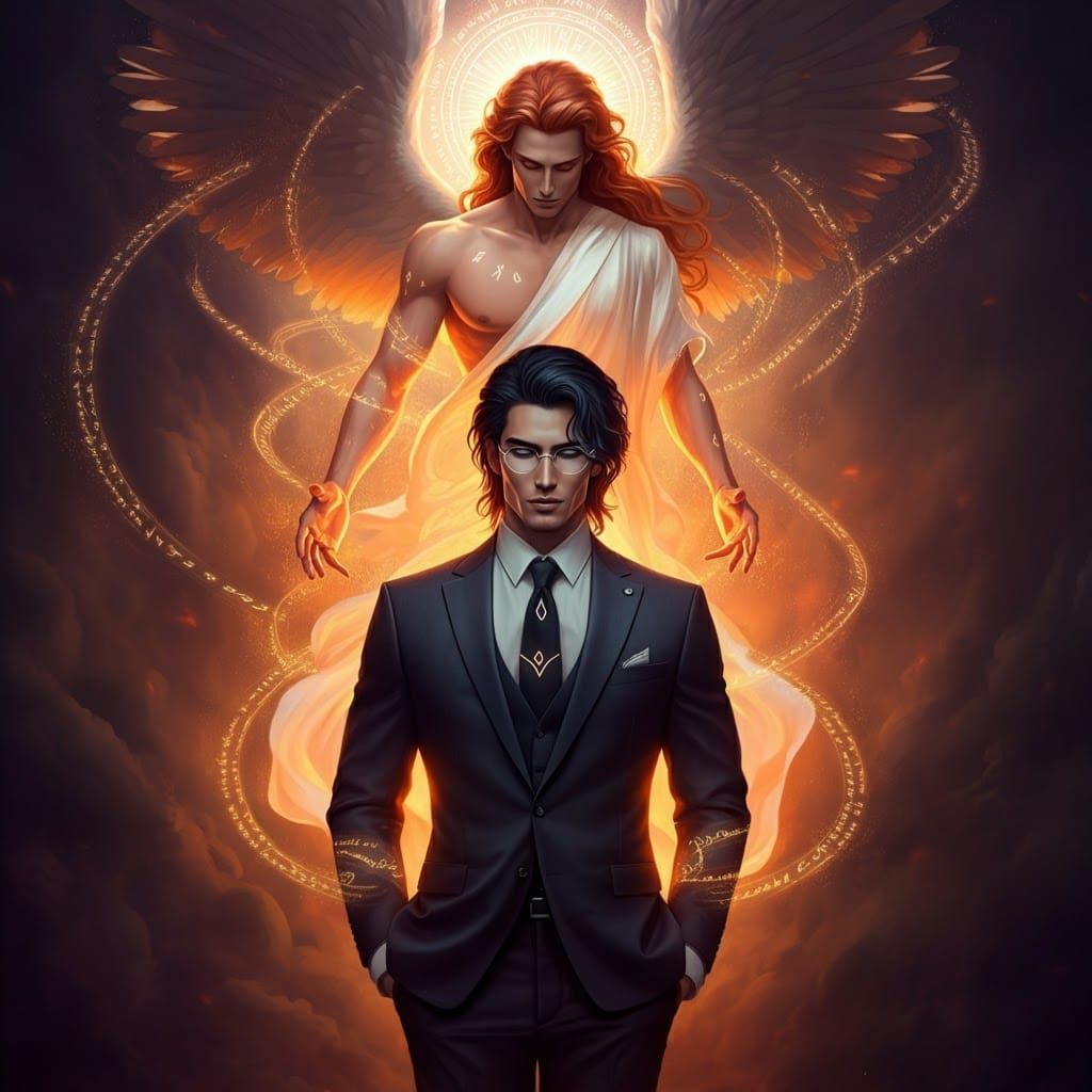 Man Summons Angel from Portal, Dark Fantasy Art