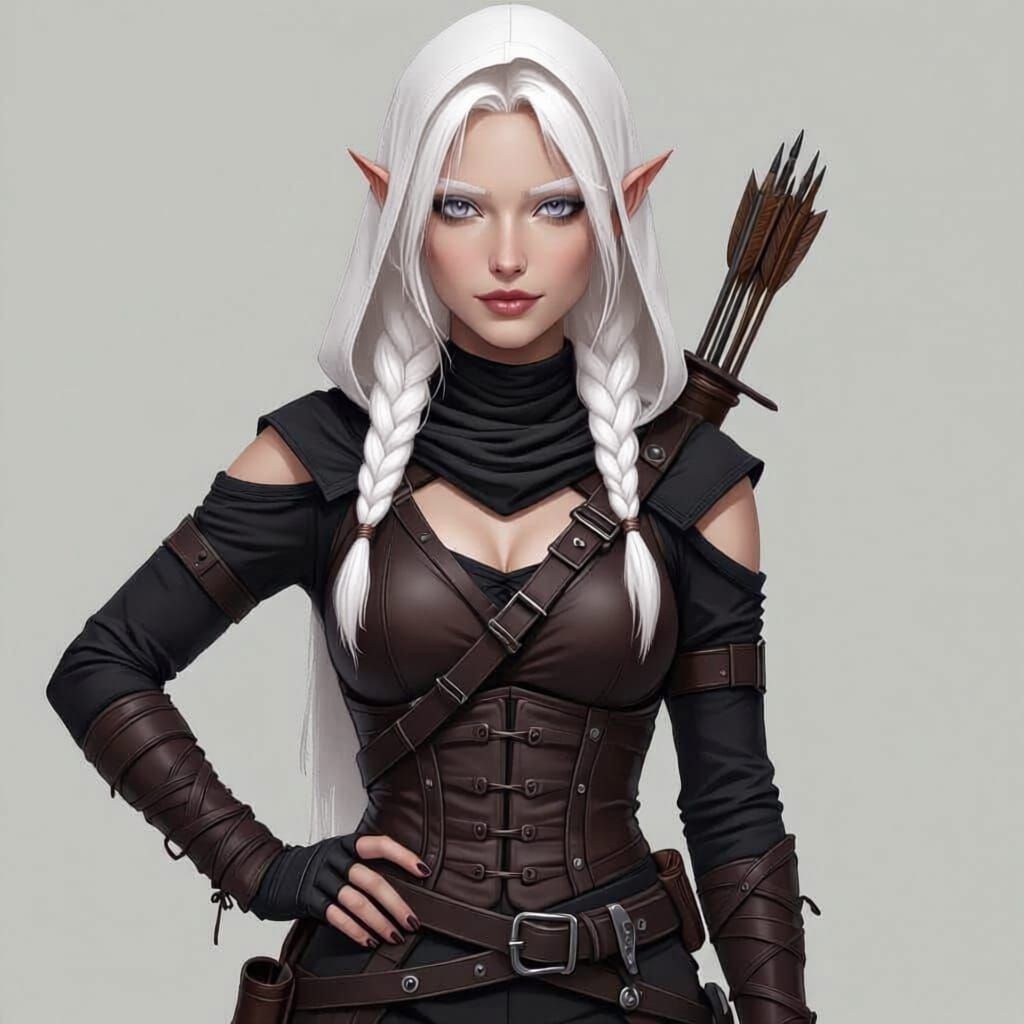 Half-Elf Warrior with Jet Black and White Hair in Detailed M...