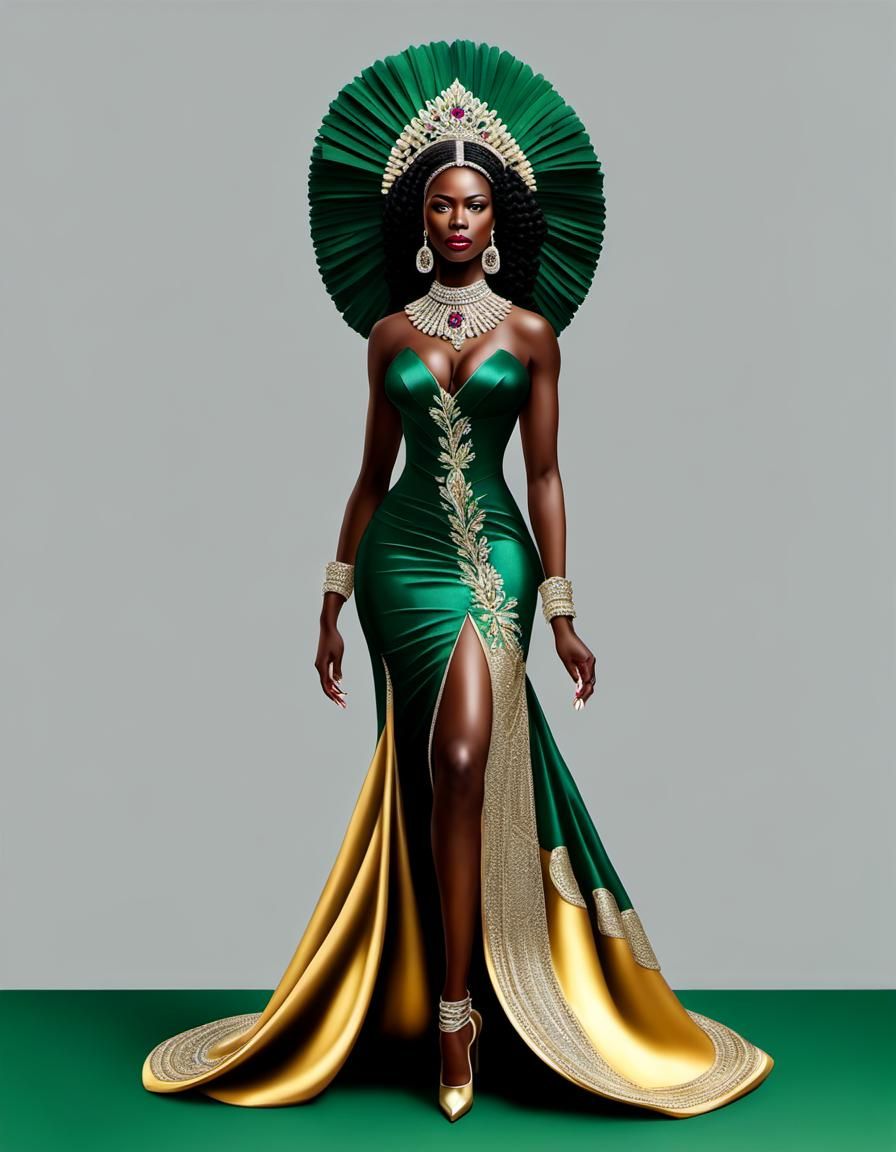 Colombian Beauty in Emerald and Silver Dress