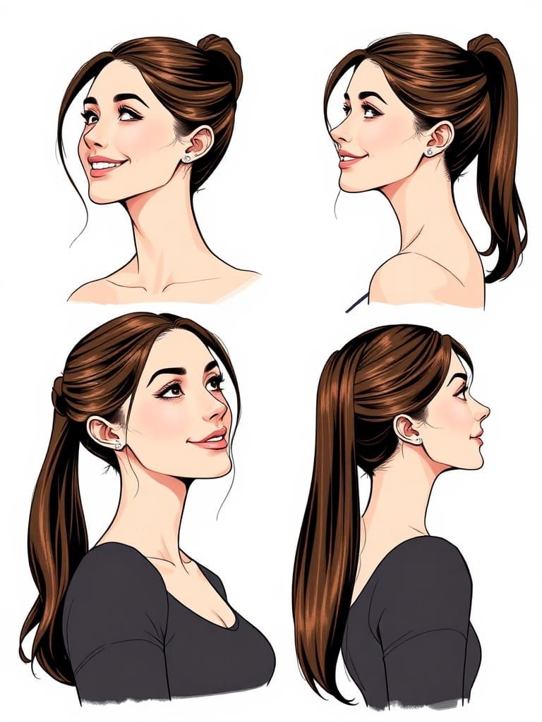 Brunette Woman Character Sheet in Comic Book Style