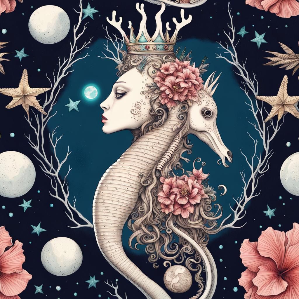 Seahorse Queen in Underwater Galaxy Scene