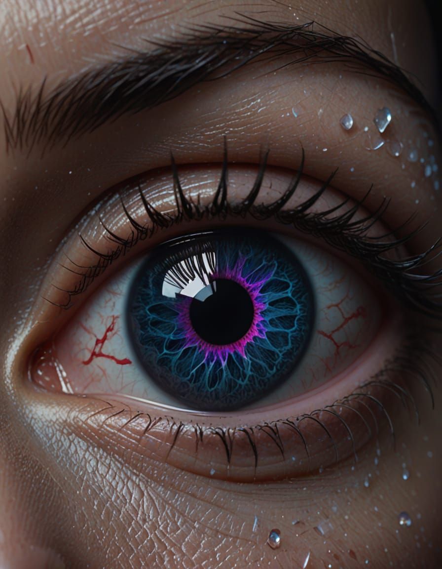 A close-up, macro photograph of a single, human female eye.