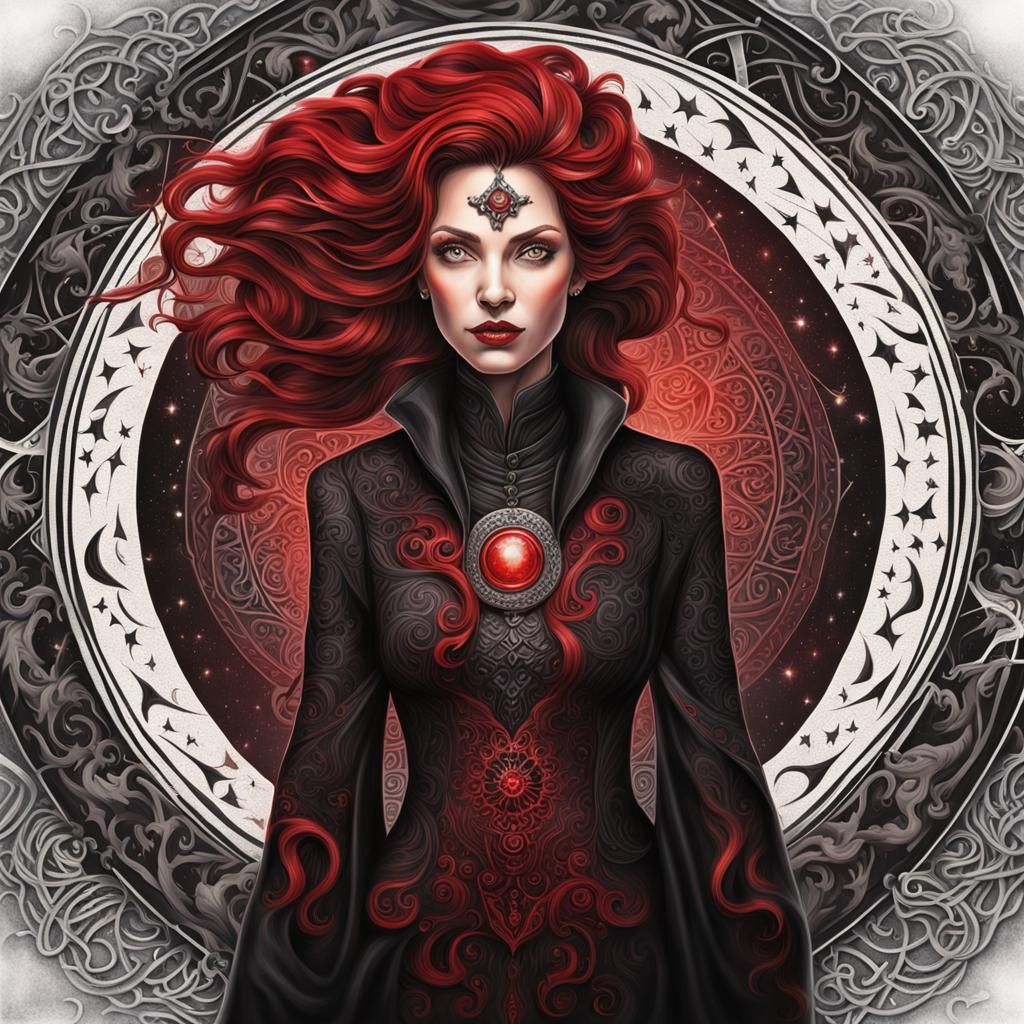 Airbrushed Witch with Red Hair: Fantasy Illustration