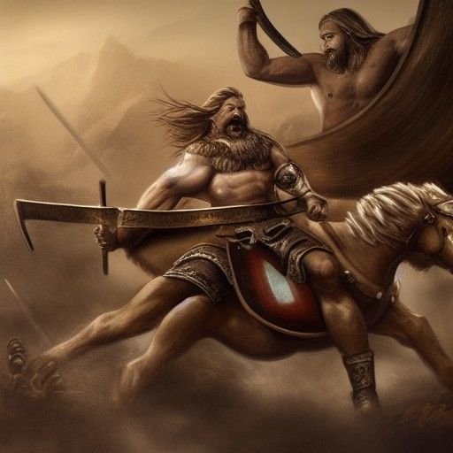 Viking Warrior Battles Skeletons in Detailed Action Shot