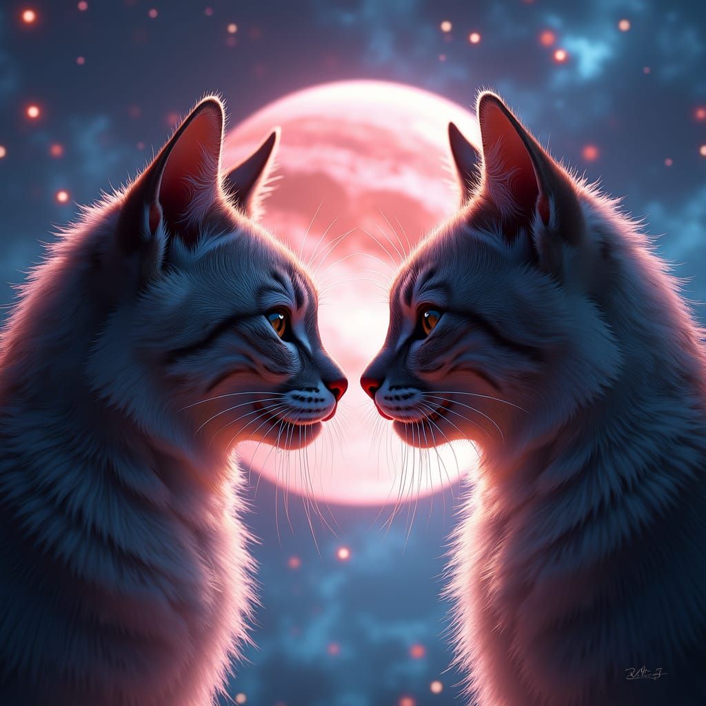Cosmic Cats Staring in Digital Art Style