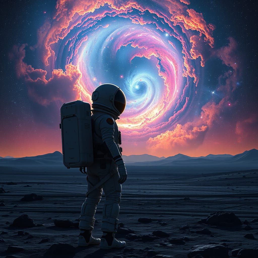 Astronaut and Nebula in Cosmic Art Style