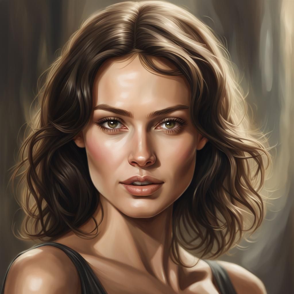 Realistic Portrait of a Smiling Woman with Brown Hair