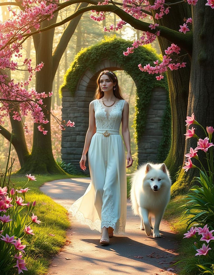 Whimsical Springtime Forest Scene in Pastel Colors