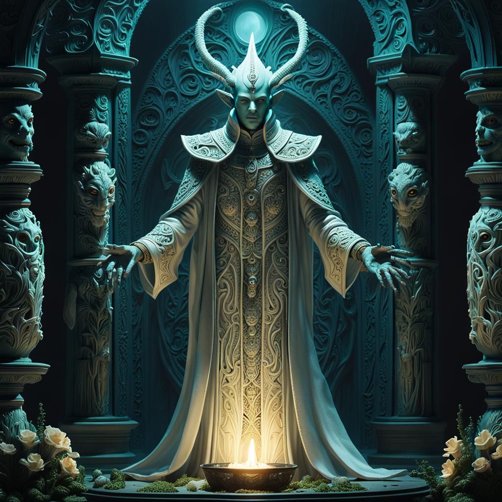 Deep One Priest in Altar Chamber, Digital Art