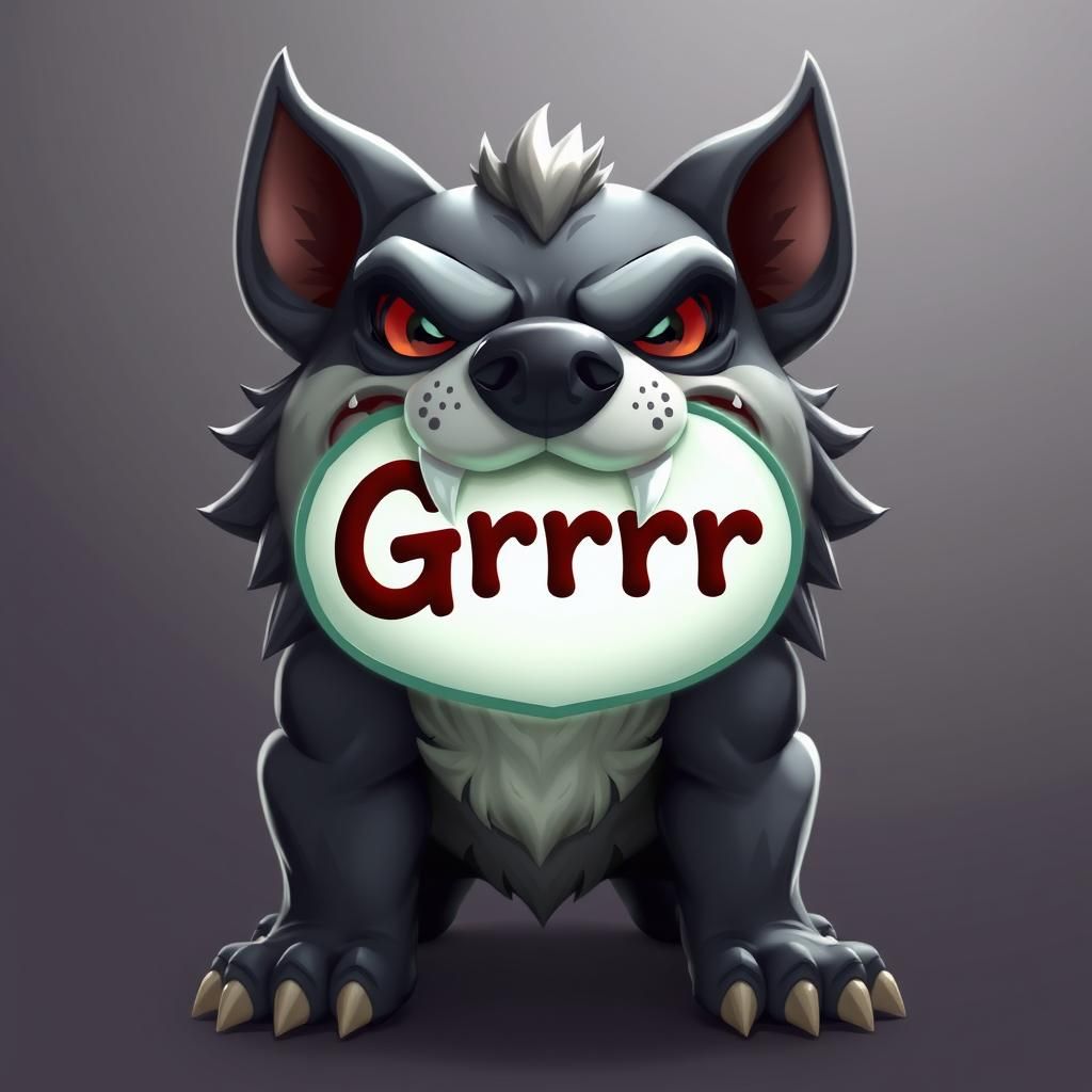Mean Dog Showing Fangs in Chibi Style