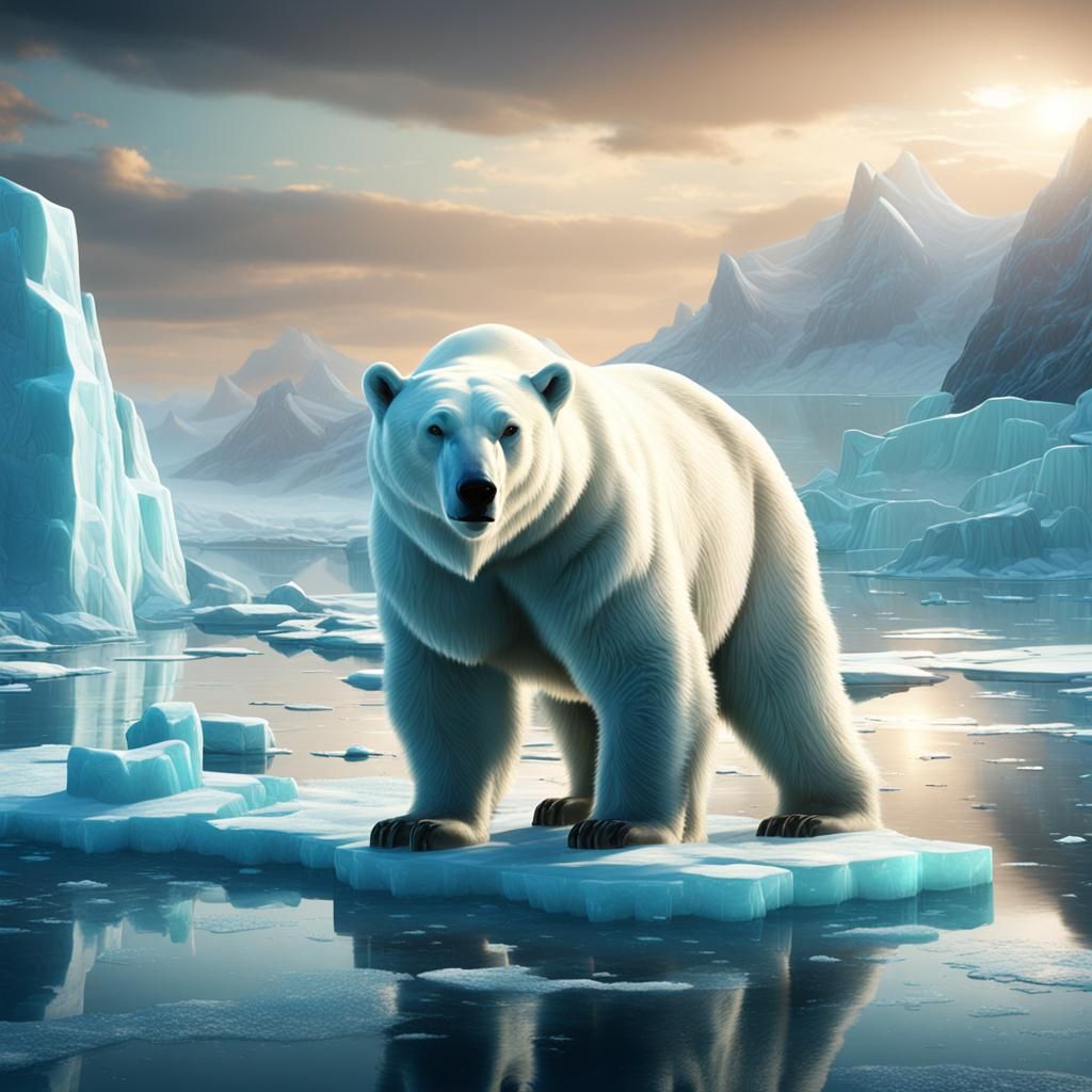 Detailed Polar Bear Matte Painting on Arctic Ice